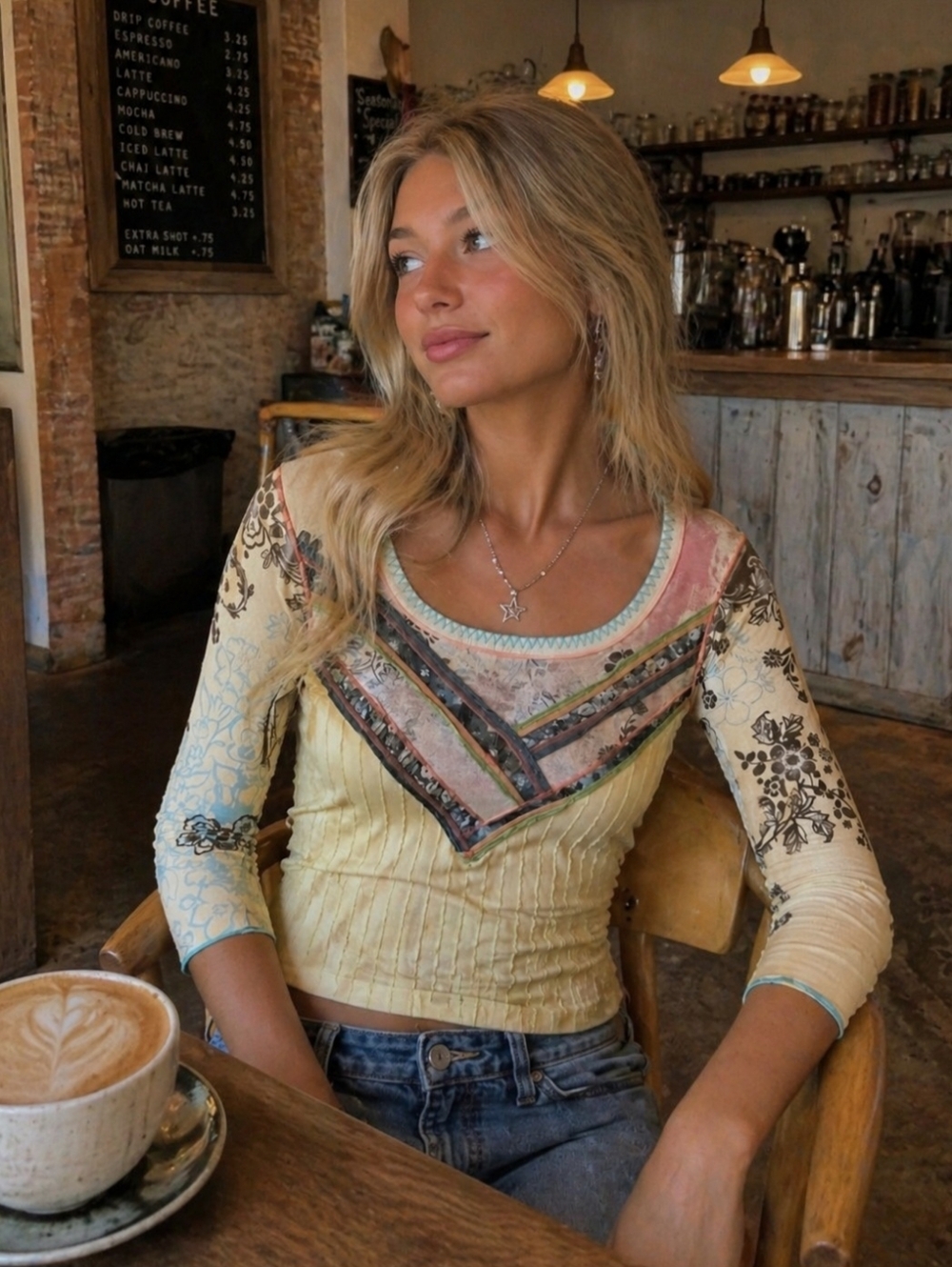 Gypsy Daisy Size Medium Y2K Style Boho Hippie Whimsical 3/4 Length Sleeve Shirt